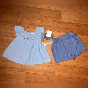 NWT Girls Size 5 Blue Kate Mack Outfit - Babydoll Top & Pull On Shorts Set